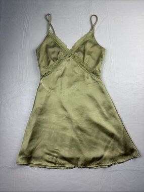 Princess Polly Sage Green Satin Lace-Trim Slip Dress Back Cutout Size 2
